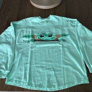 Mint Green Long Sleeve Shirt with Baby Yoda Design